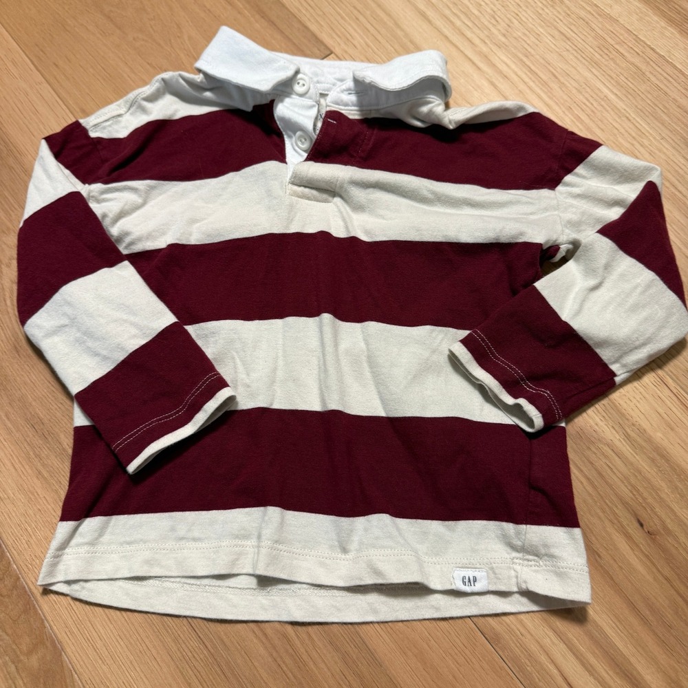 Gap Lightning McQueen Rugby Shirt Boys 4T Maroon White Striped Long Sleeve
